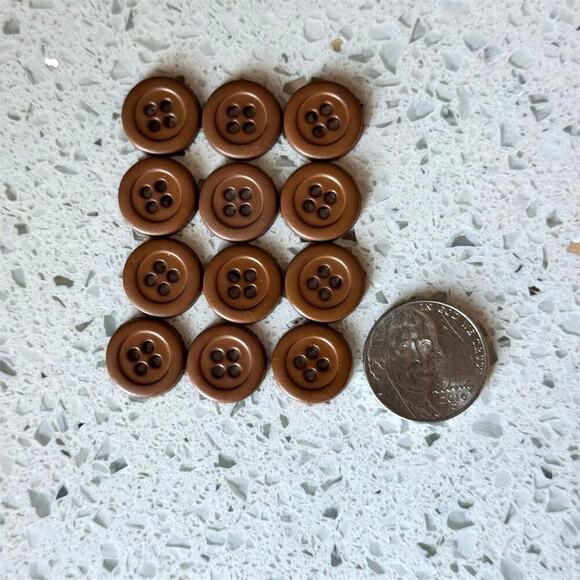 NWOT Vintage Y2K Brown 4-Hole Flat Buttons Set of 12 for Tops 1/2" Classic Style - Picture 3 of 5